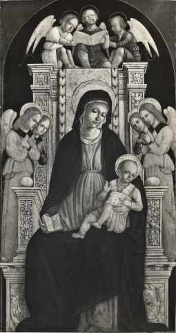 Anonimo — Maestro della Madonna di Digione - sec. XV/ XVI - Madonna con Bambino in trono e angeli — insieme